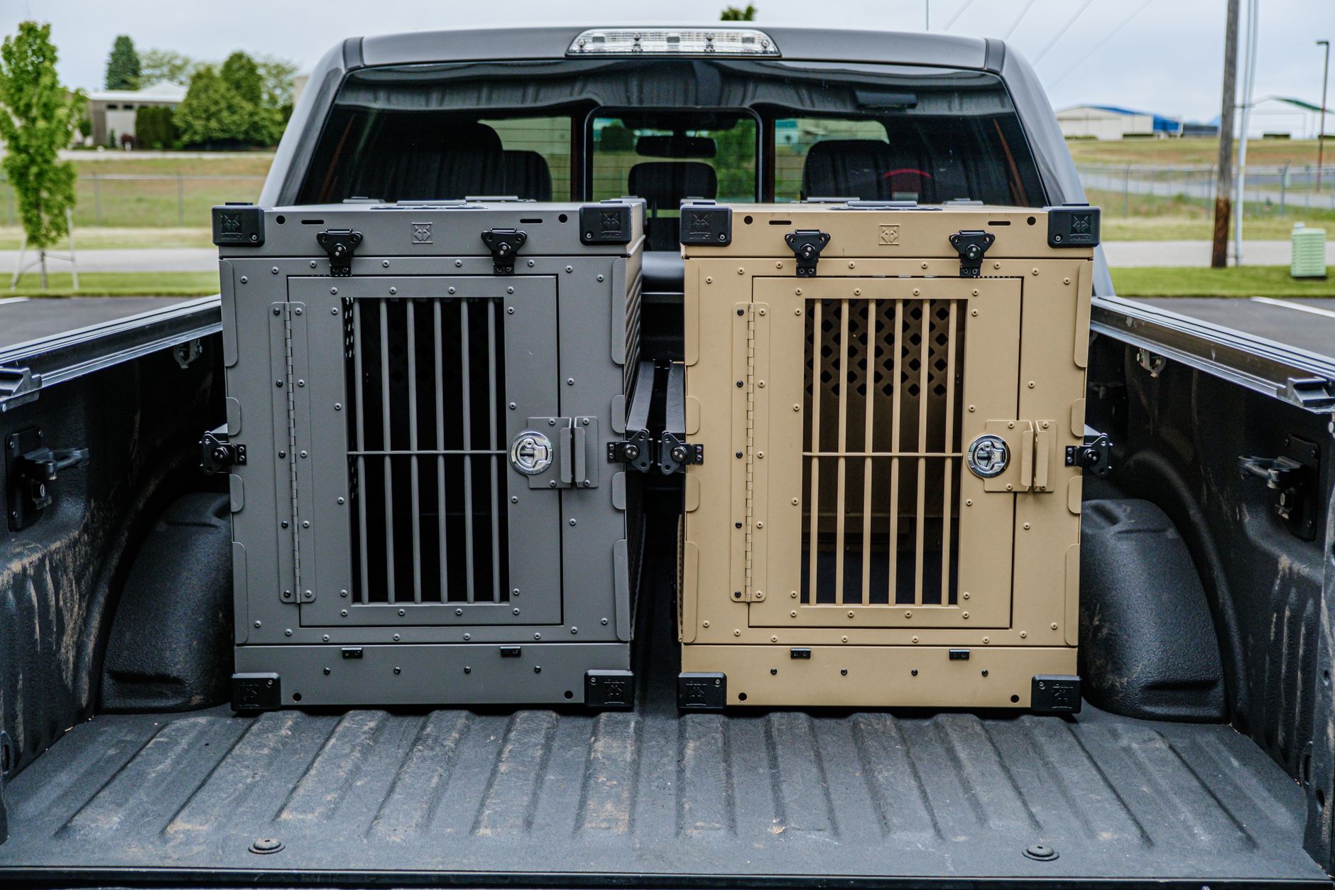 large dog crate at airport cargo facility drop off