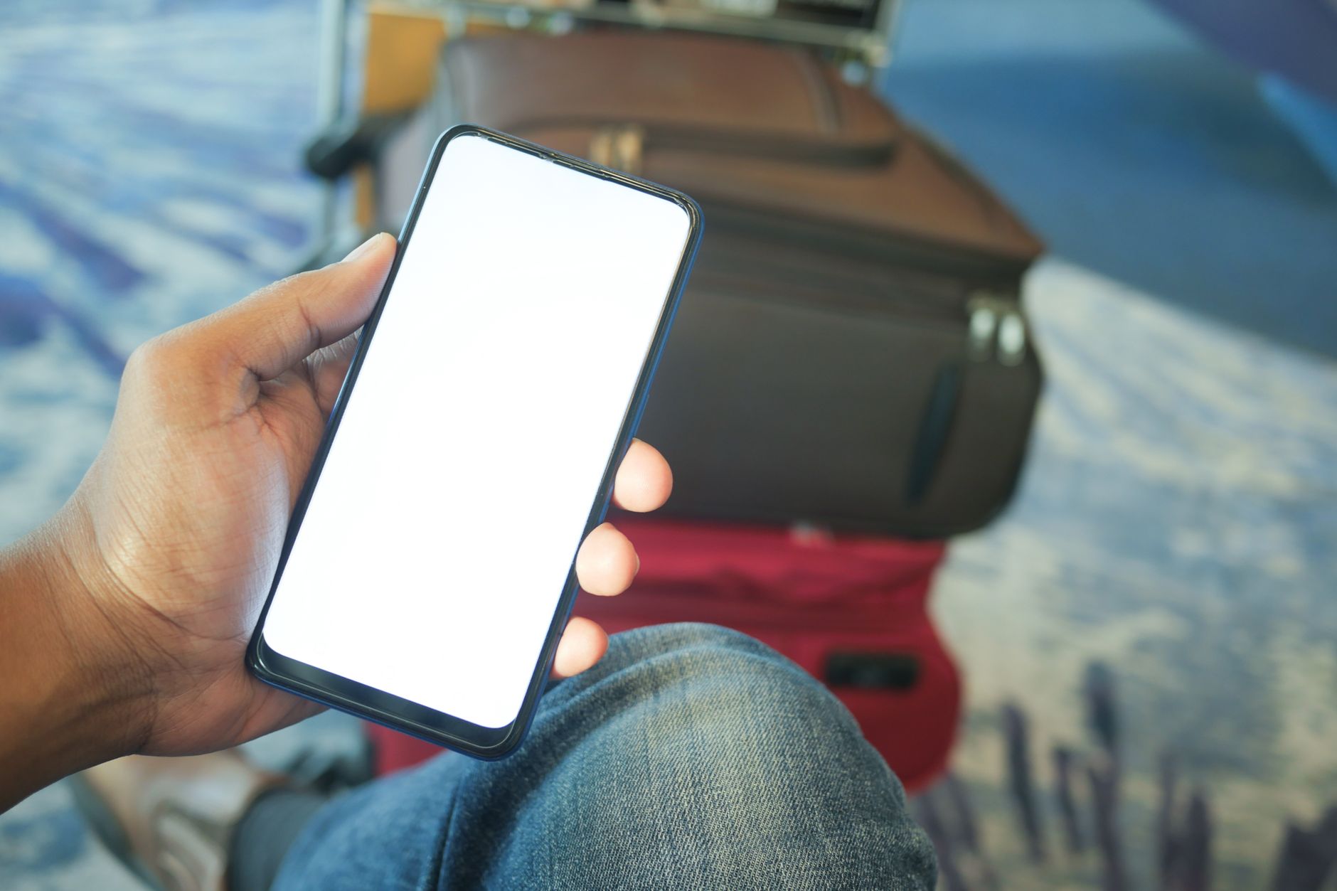 traveler showing phone CDC dog import form at airport check-in desk