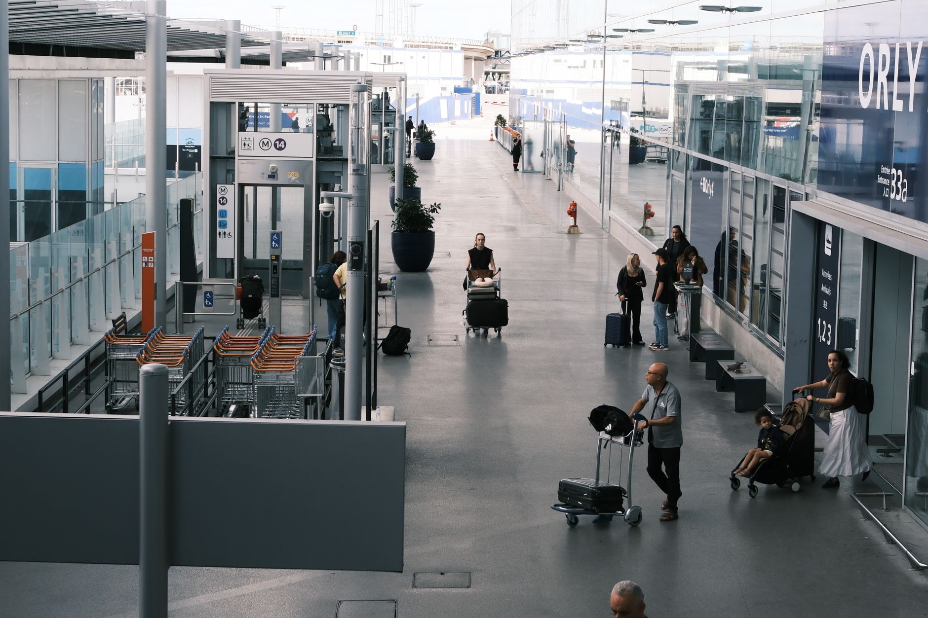 traveler with dog carrier checking documents at European airport
