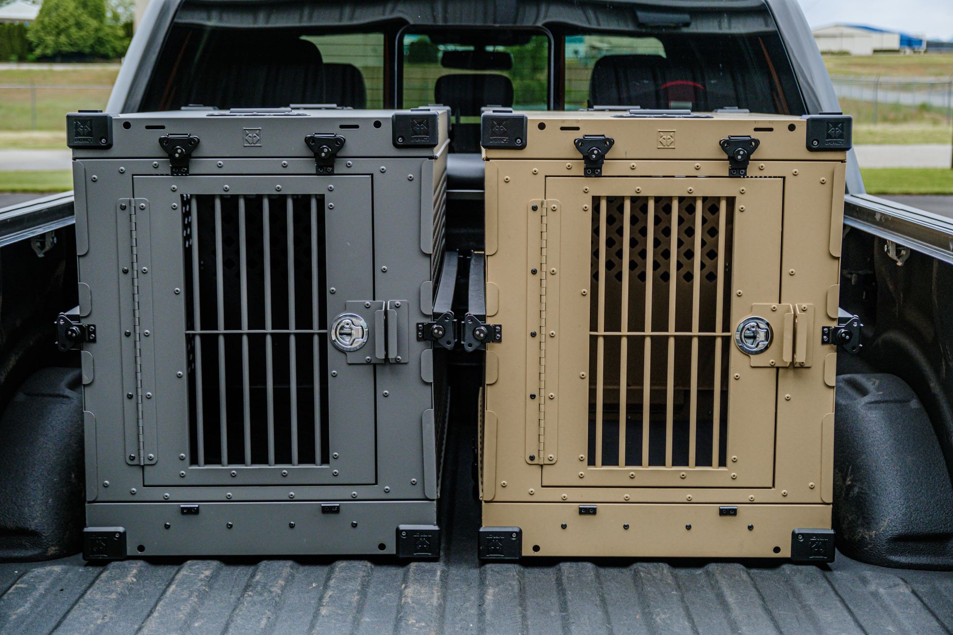 climate controlled van dog crate driveway pickup suburban home