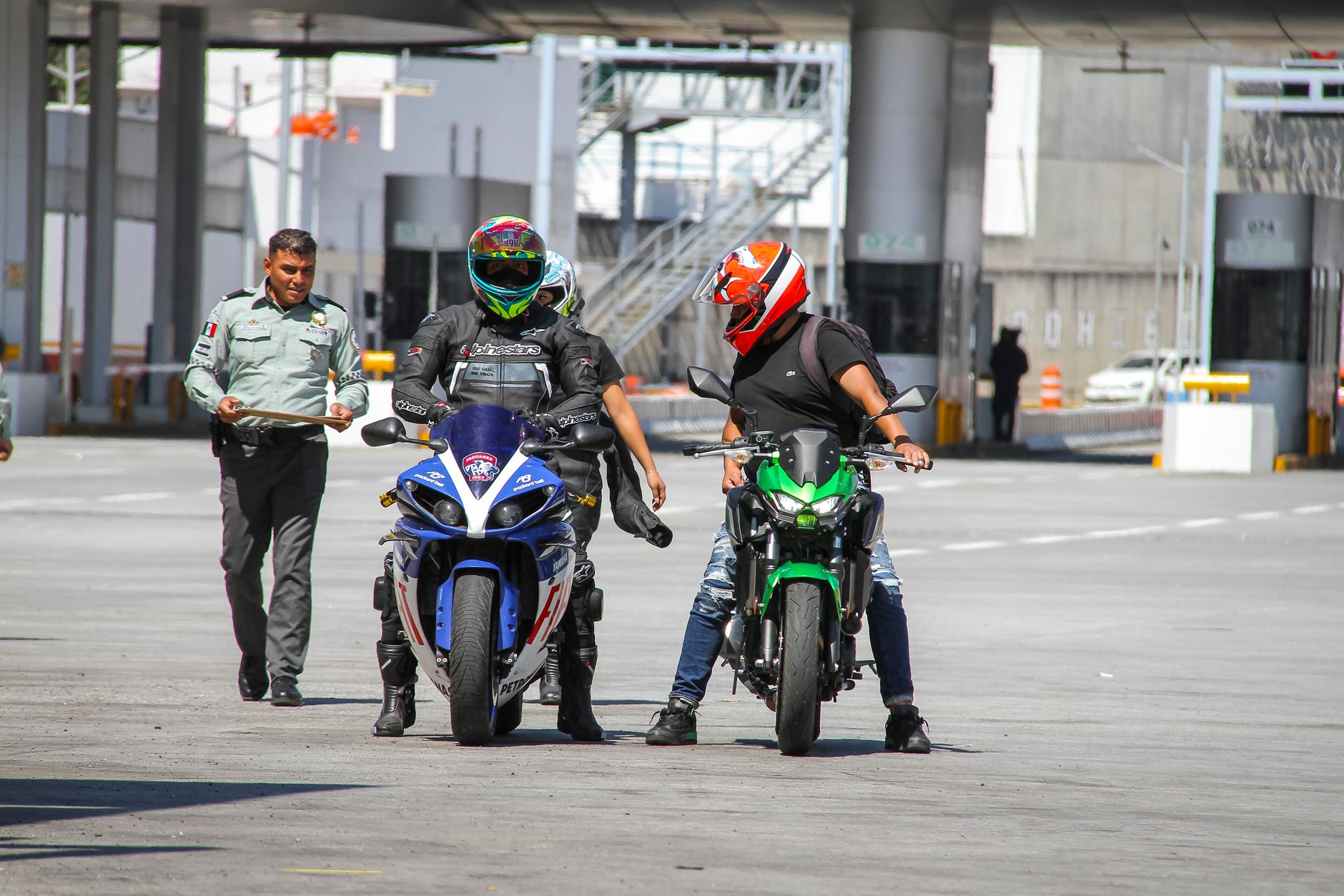 border checkpoint officer inspecting pet documents car