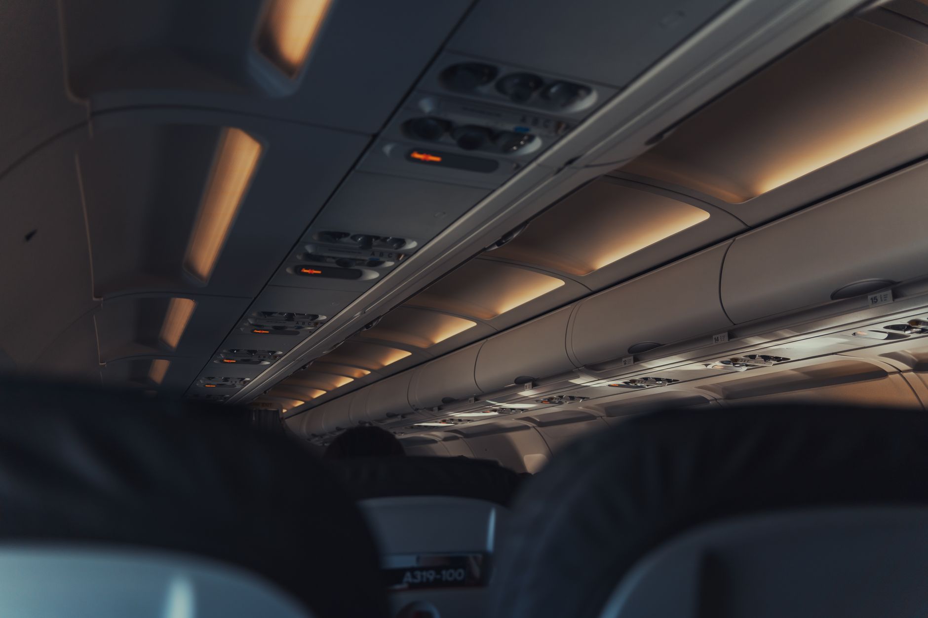 woman placing small cat carrier under airplane seat economy cabin