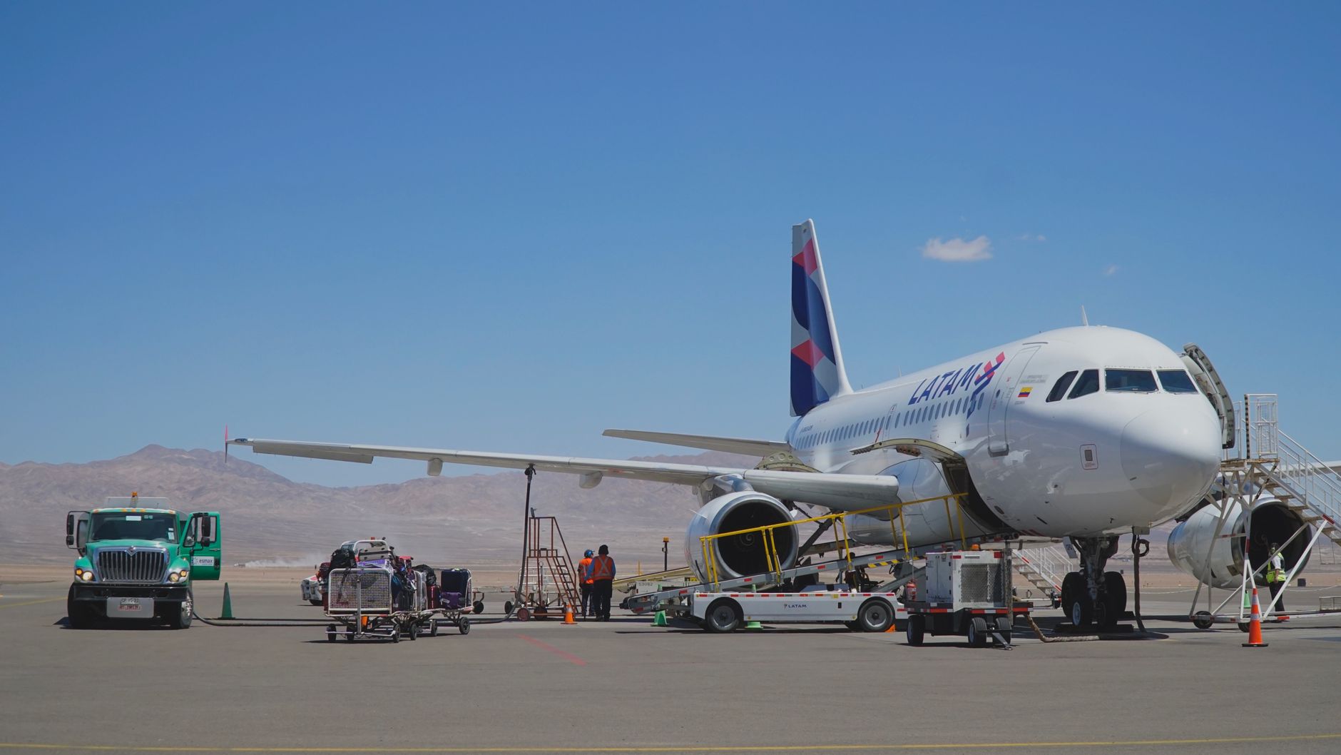 airline staff loading dog crate into cargo hold